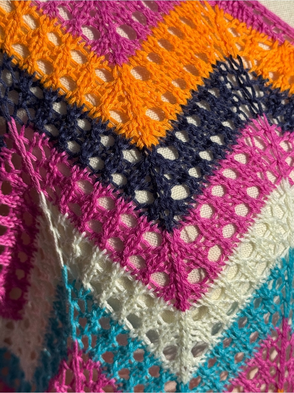 Colorful Crochet Chevron Swim Cover-Up Mini Dress Size Large Boho - Picture 7 of 12